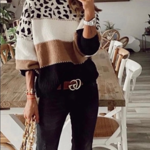 LEOPARD COLOR BLOCK KNITTED SWEATER - Picture 2 of 6